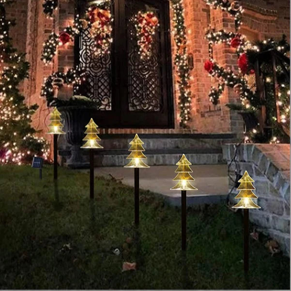 Instalatie solara cu 5 braduti decorativi pentru gradina