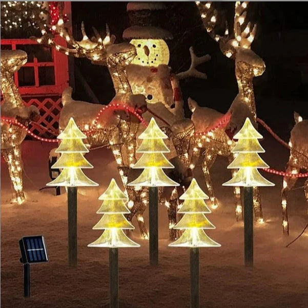 Instalatie solara cu 5 braduti decorativi pentru gradina