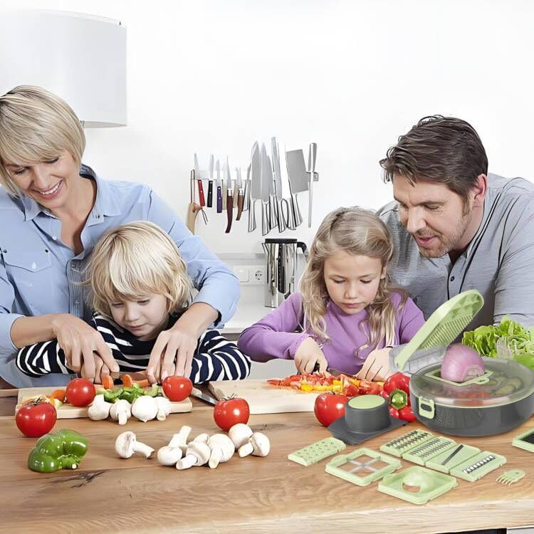 Feliator de legume, Inox, 9 accesorii ideale ca dispozitiv de taiat cartofi, tocator de ceapa, julienne