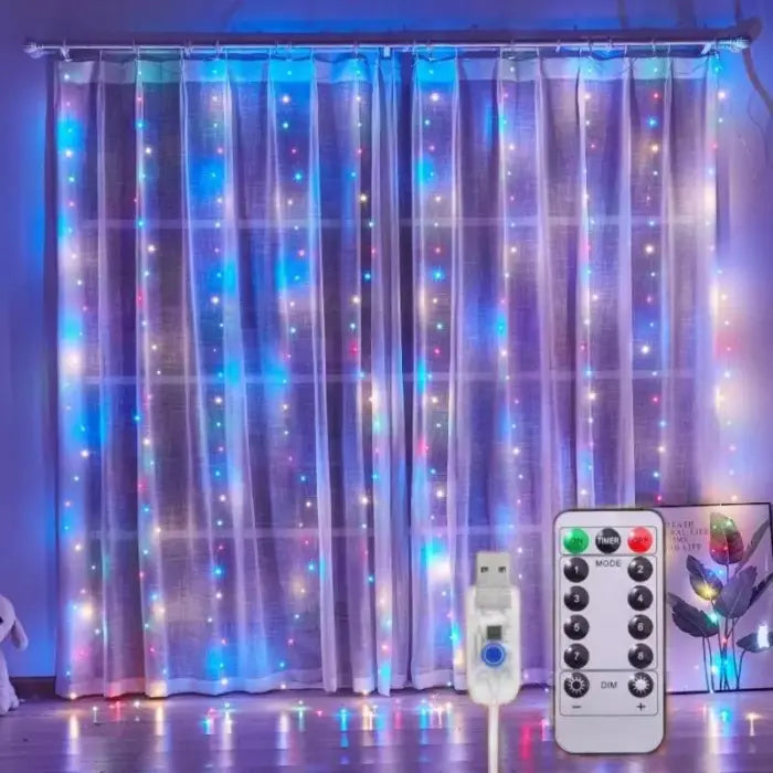 Set 2 x Instalatie perdea 3x3m , 300LED , 8 Programe, cu USB si Telecomanda