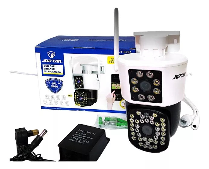 Camera dubla wifi jortan - 6mp, full hd 4k cu alarma integrata, detectare umana si recunoastere faciala + card 32GB CADOU