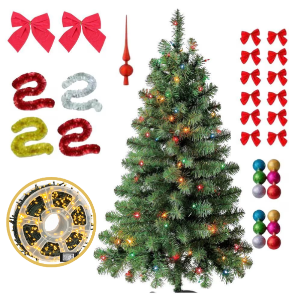 Pachet Promotional de Craciun: Brad artificial impodobit, 180cm + Instalatie rola 50 metri, 300 LED