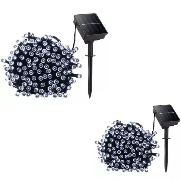 1+1 GRATIS Instalatie 100 LED pentru exterior cu incarcare solara alb rece