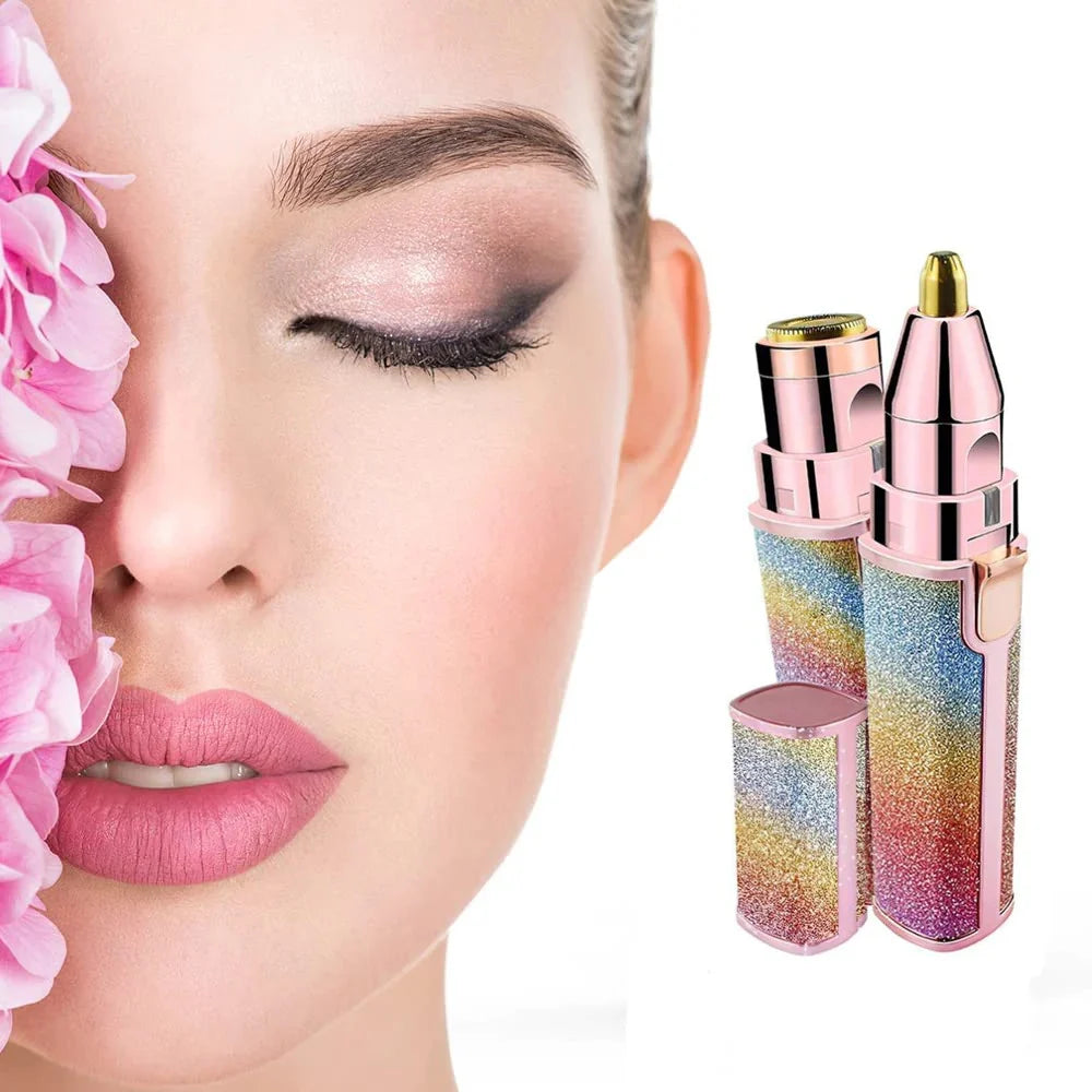 Epilator cu 2 capete interschimbabile pentru fata/sprancene, lumina led, baterie, multicolor