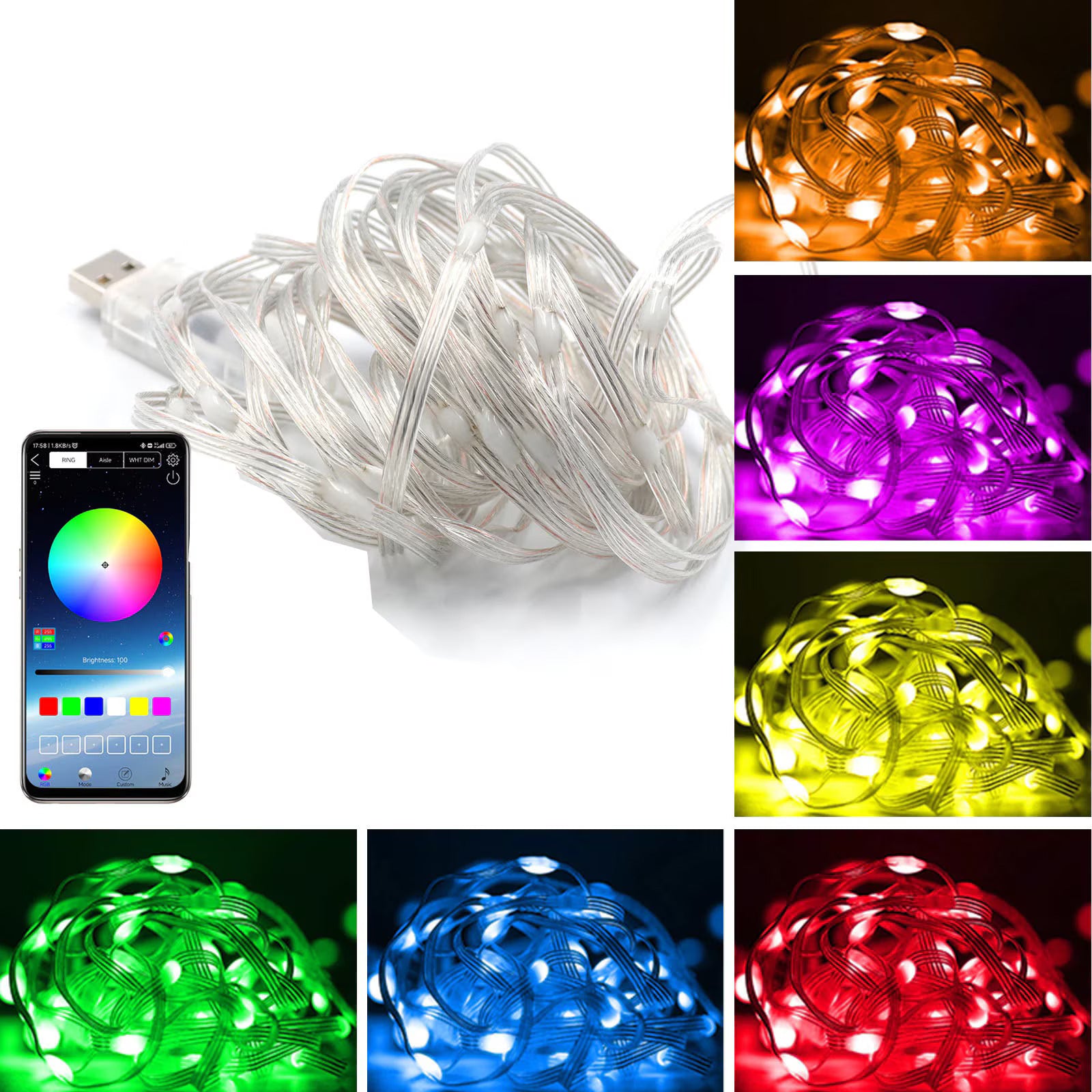 Instalatie de brad cu USB, smart, control prin aplicatie si telecomanda, jocuri de lumini, temporizator, 10m K KATHODE