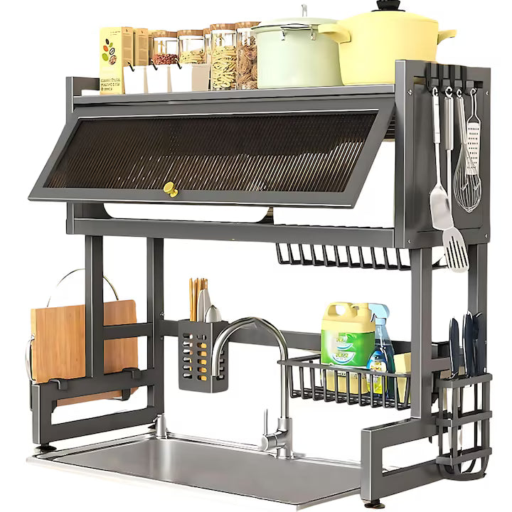 Scurgator, Raft vase, 85 cm lungime, otel Premium inoxidabil, anticoroziune, design versatil, uscare/depozitare, negru