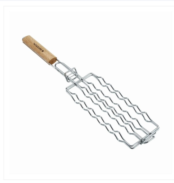 Gratar pentru carnati cu maner din lemn, Otel inoxidabil, 49 cm