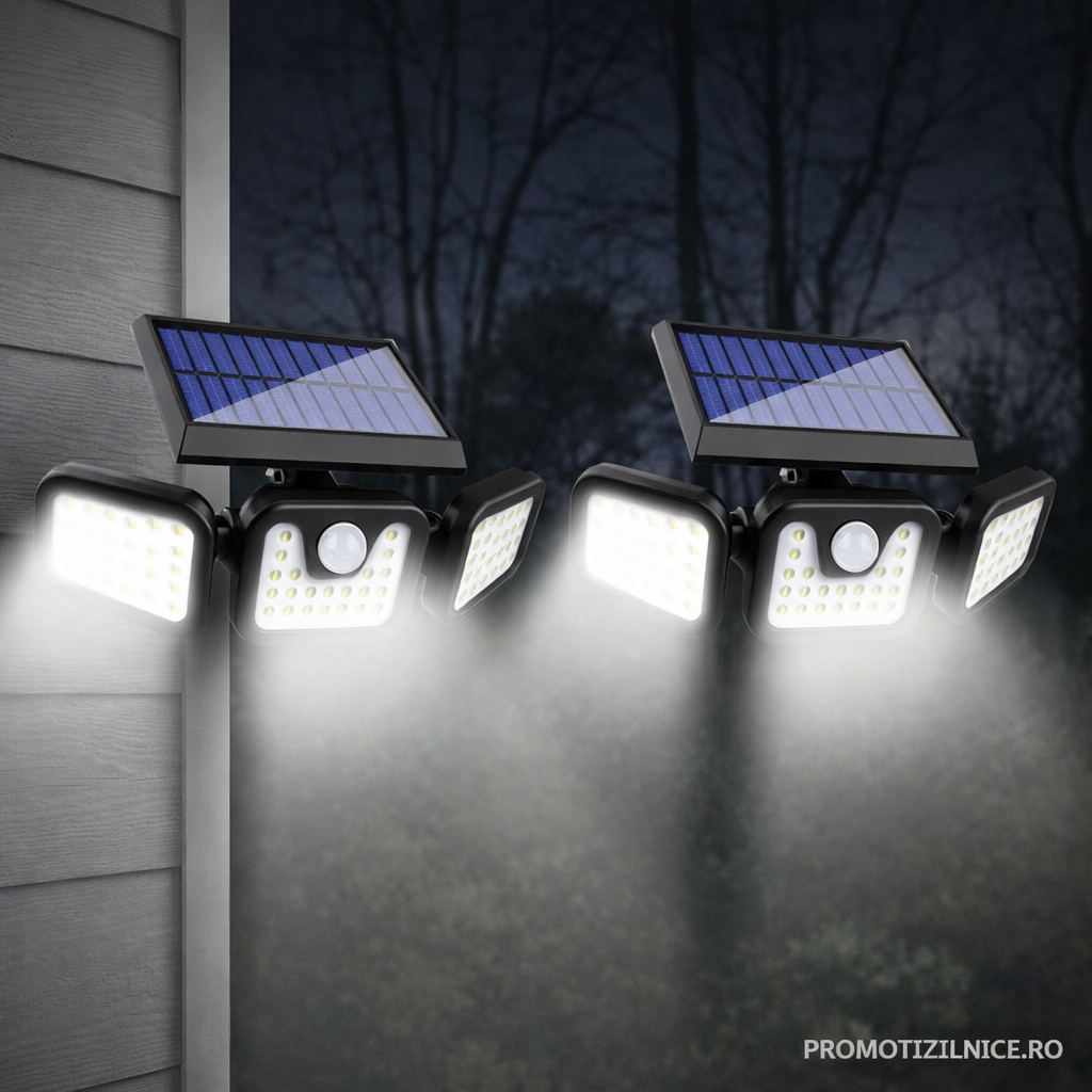 Set 2 bucati Lampa Solara 150W Leduri COB, Senzor de Miscare Prindere pe Perete PromotiiZilnice