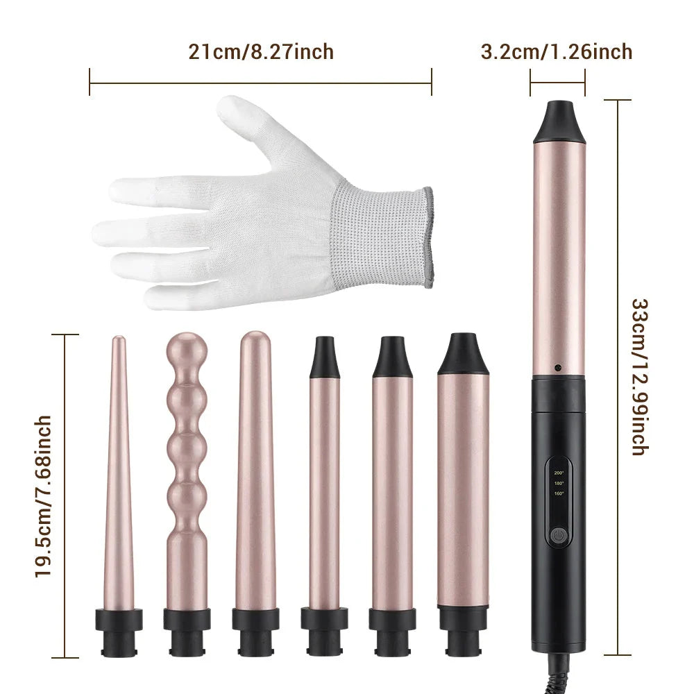 Set Ondulator profesional 6 in 1, bucle, umed uscat, cu dubla utilizare, ondulator electric, Ceramica ionica