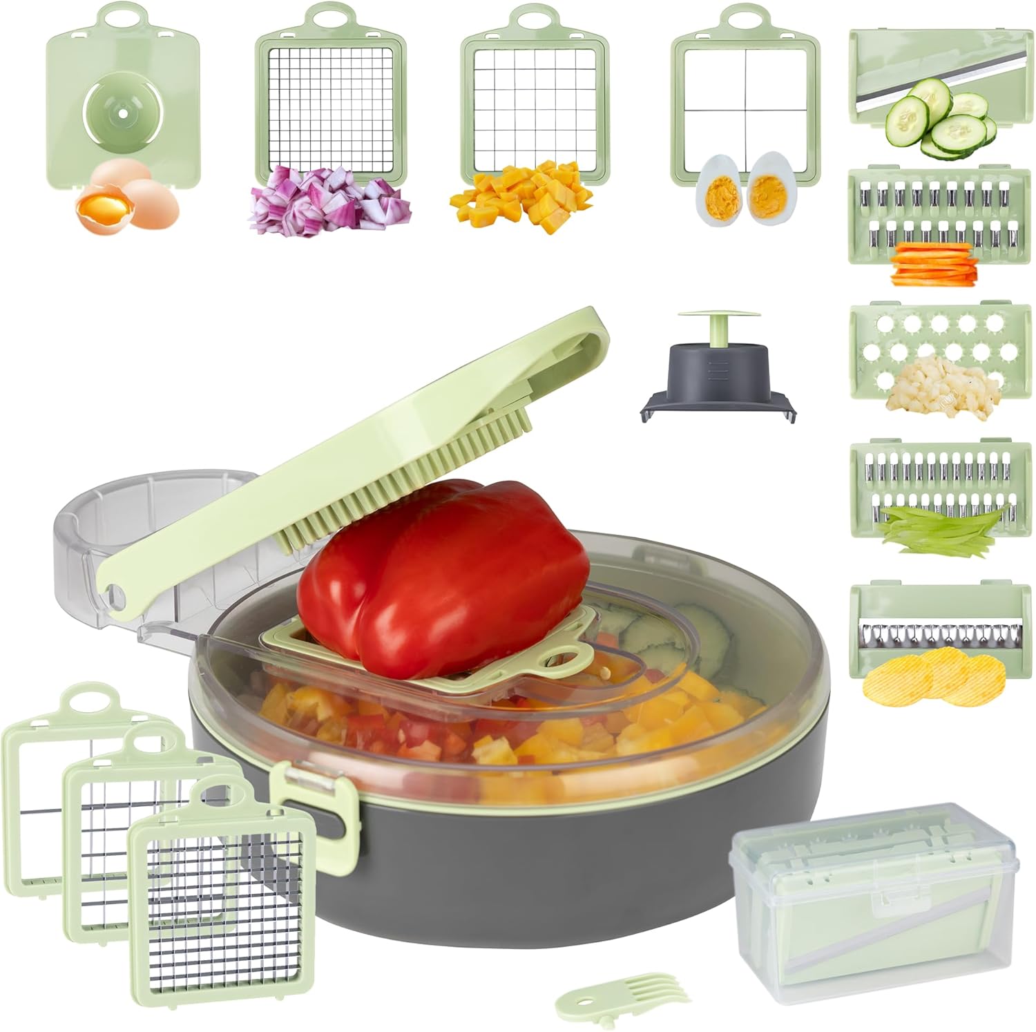 Feliator de legume, Inox, 9 accesorii ideale ca dispozitiv de taiat cartofi, tocator de ceapa, julienne