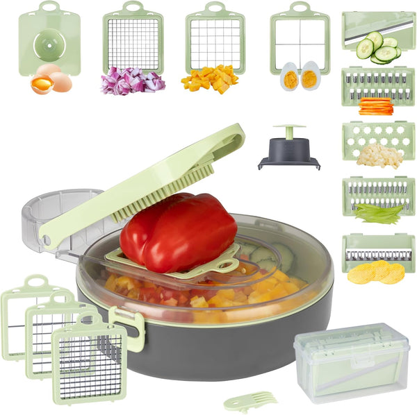 Feliator de legume, Inox, 9 accesorii ideale ca dispozitiv de taiat cartofi, tocator de ceapa, julienne