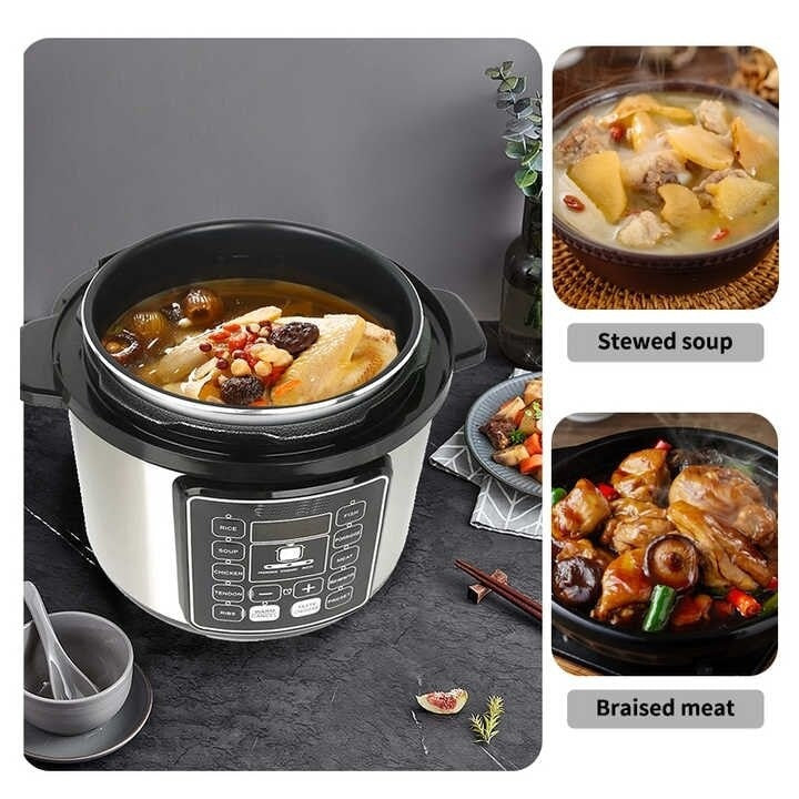 Multicooker 6L cu 14 programe, gatire sub presiune si mentinere la cald, negru/argintiu - PromotiiZilnice