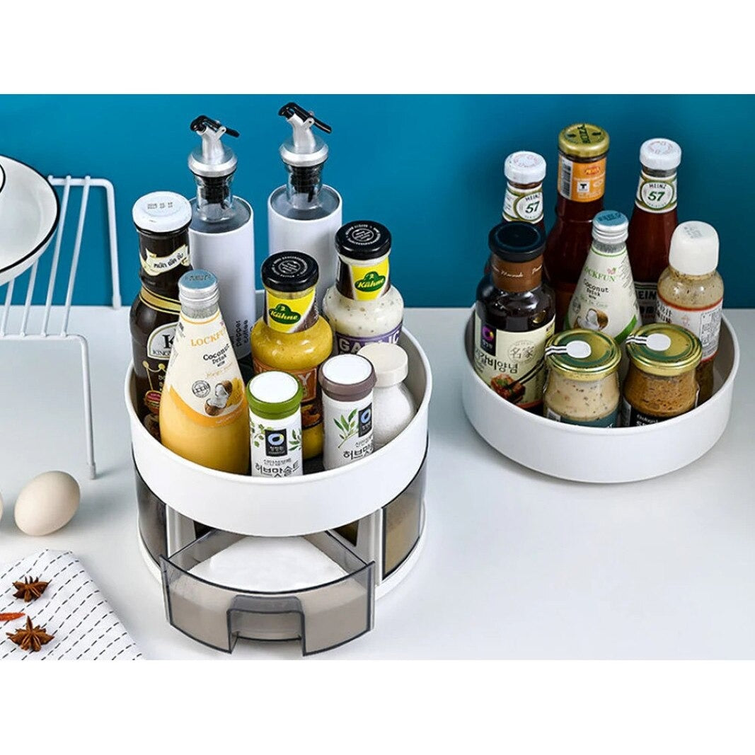 Organizator rotativ, pentru bucatarie, sertare de condimente si lingurite din plastic, rotund, 13x22, 5 cm PromotiiZilnice