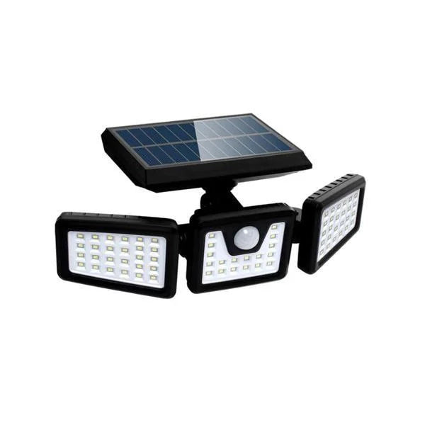 Set 2 x Lampa solara, tripla cu senzor de miscare, rezistenta la intemperii, pentru exterior, negru