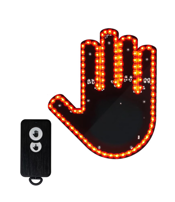 Semn LED Auto cu Telecomanda, Design Mana, 4 Moduri, Efect Vizual Stralucitor, Negru/Galben