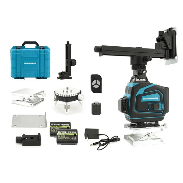 Nivela Laser 4D, Cu Autonivelare, 16 Linii, 4x360º, IP-54, 25m, Precizie Milimetrica, Lumina Verde, Platforma De Ridicare, Suport Pentru Perete, Trepied, Telecomanda