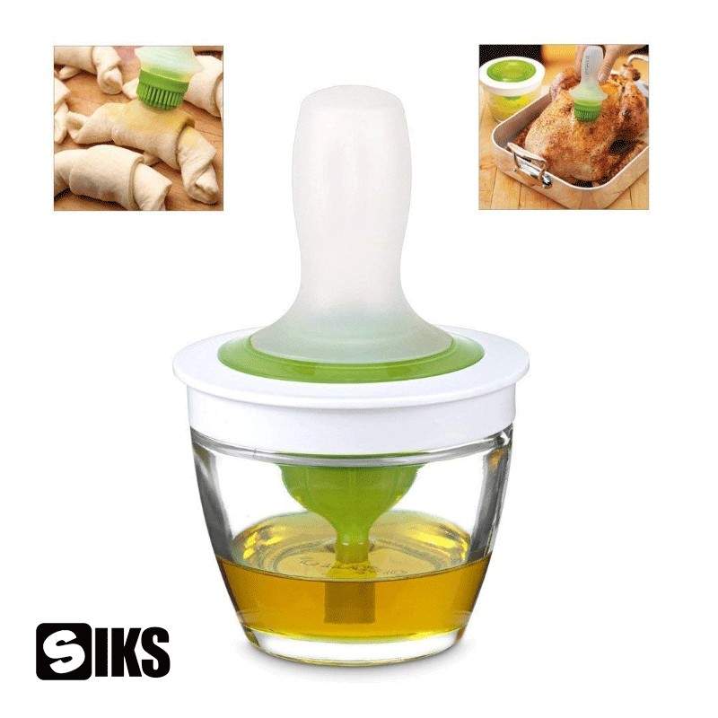 Pensula din silicon OilBrush, pentru ulei, recipient inclus, 12 cm, 148 ml, alb/verde