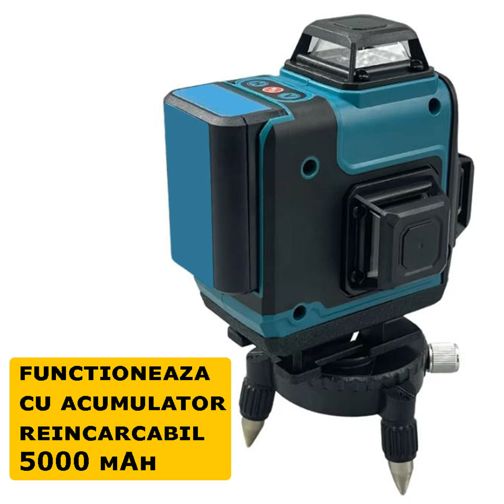 Nivela Laser 4D, Cu Autonivelare, 16 Linii, 4x360º, IP-54, 25m, Precizie Milimetrica, Lumina Verde, Platforma De Ridicare, Suport Pentru Perete, Trepied, Telecomanda MagDiscount.ro
