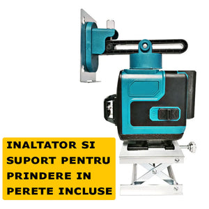 Nivela Laser 4D, Cu Autonivelare, 16 Linii, 4x360º, IP-54, 25m, Precizie Milimetrica, Lumina Verde, Platforma De Ridicare, Suport Pentru Perete, Trepied, Telecomanda MagDiscount.ro