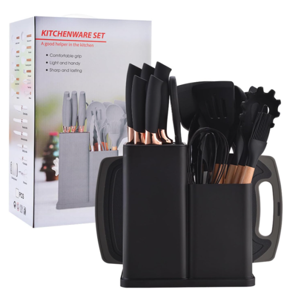 Set bucatarie de 19 ustensile de din silicon NEGRU